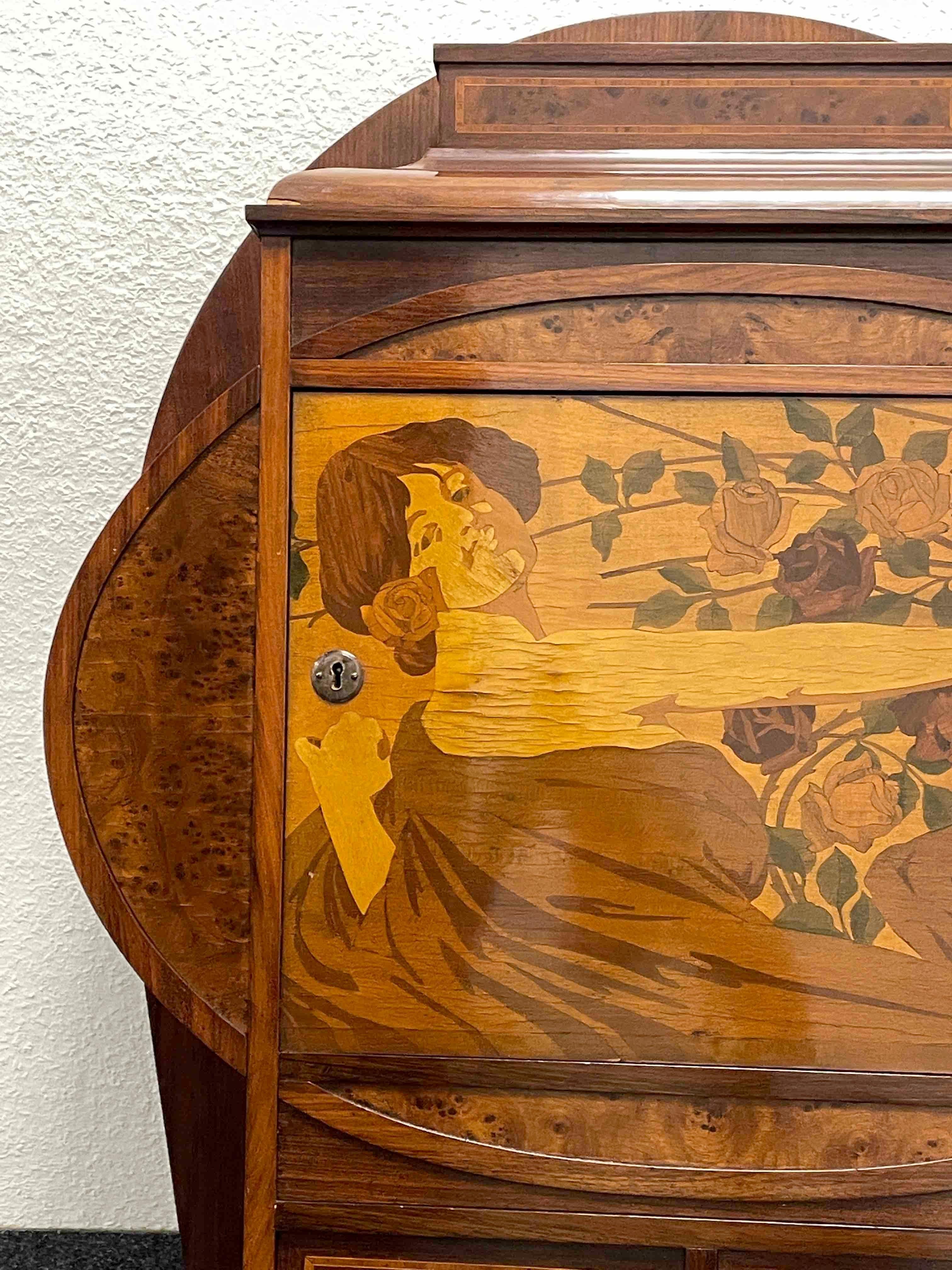20th Century Wall Cabinet with Marquetry Inlays and Drawer Art Nouveau Vienna Austria, 1900s For Sale
