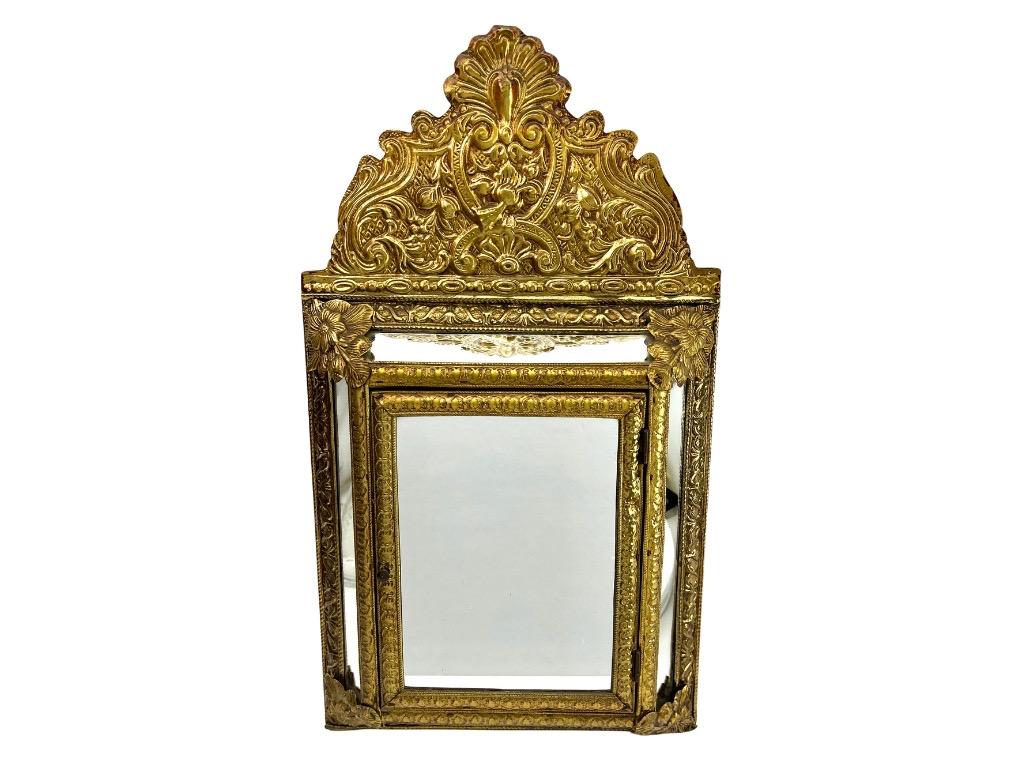 French Wall Cabinet with Mirror and Repousese Brass finishing Useful as key cabinet For Sale