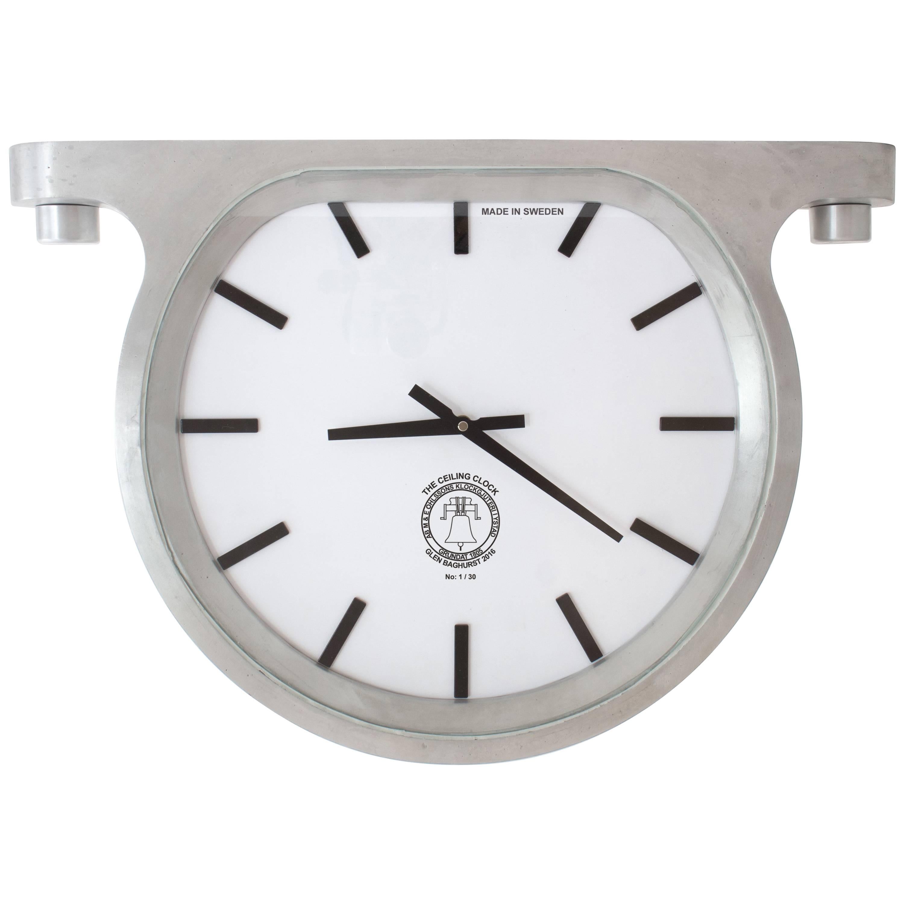Wall Ceiling Clock Cast Aluminium Glass by Master Swedish Bell Maker For Sale