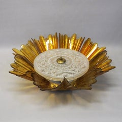 Flush mount - Ceiling light - Glass and brass - Circa 1970