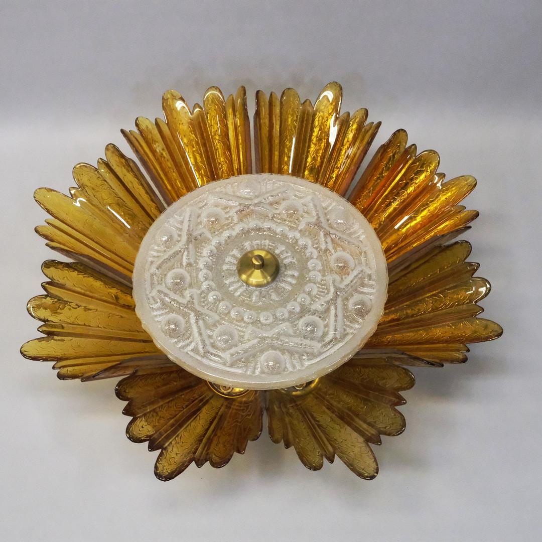 20th Century Flush mount - Ceiling light - Glass and brass - Circa 1970 For Sale
