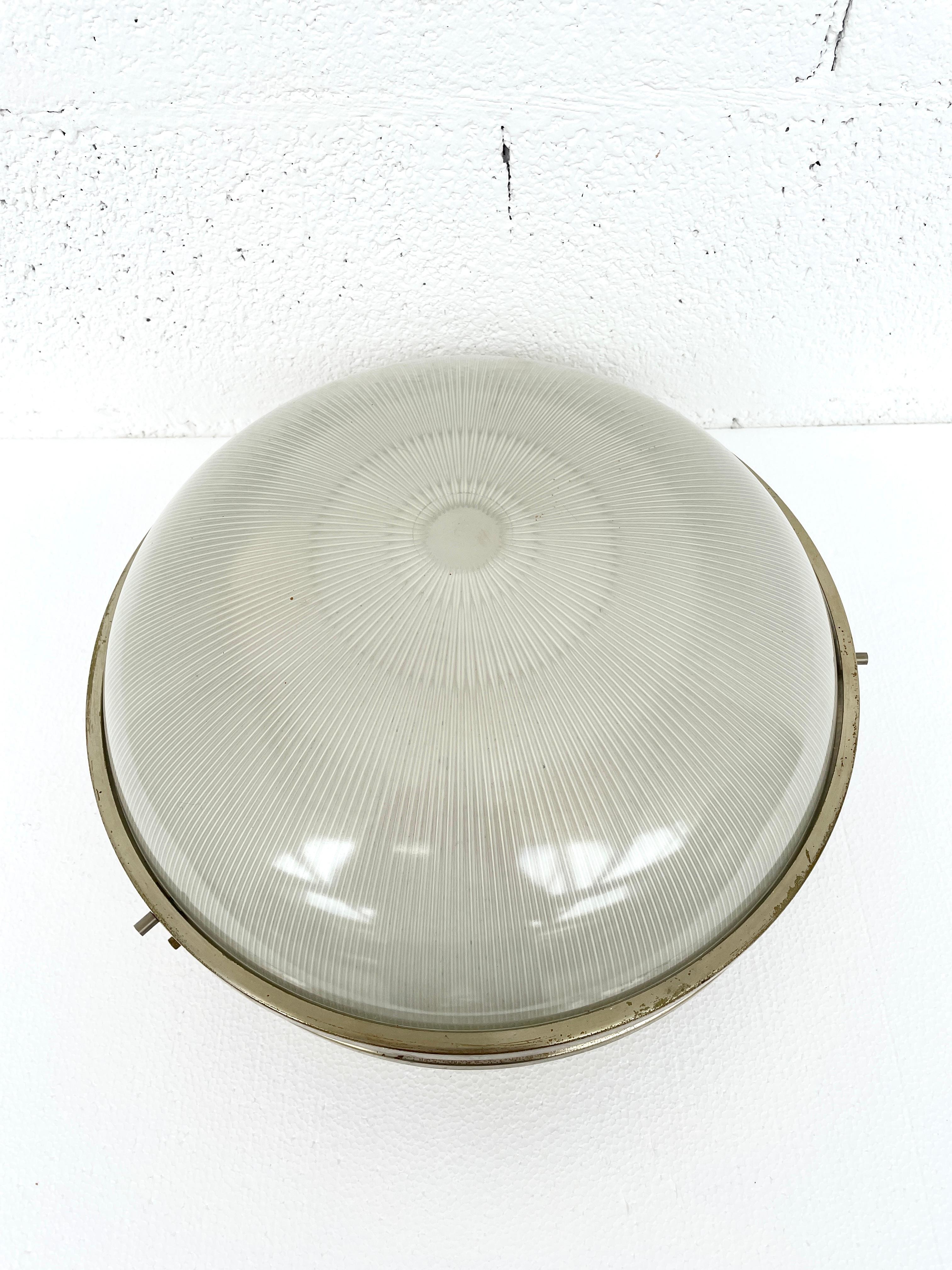 Stunning ceiling lamp large Sigma model designed by Sergio Mazza for Artemide, Italy, 1960s. 
Large nickel plated brass and pressed glass, can be used as wall lights as well.
In good condition. Dimensions: diameter 36 cm - height 16 cm.