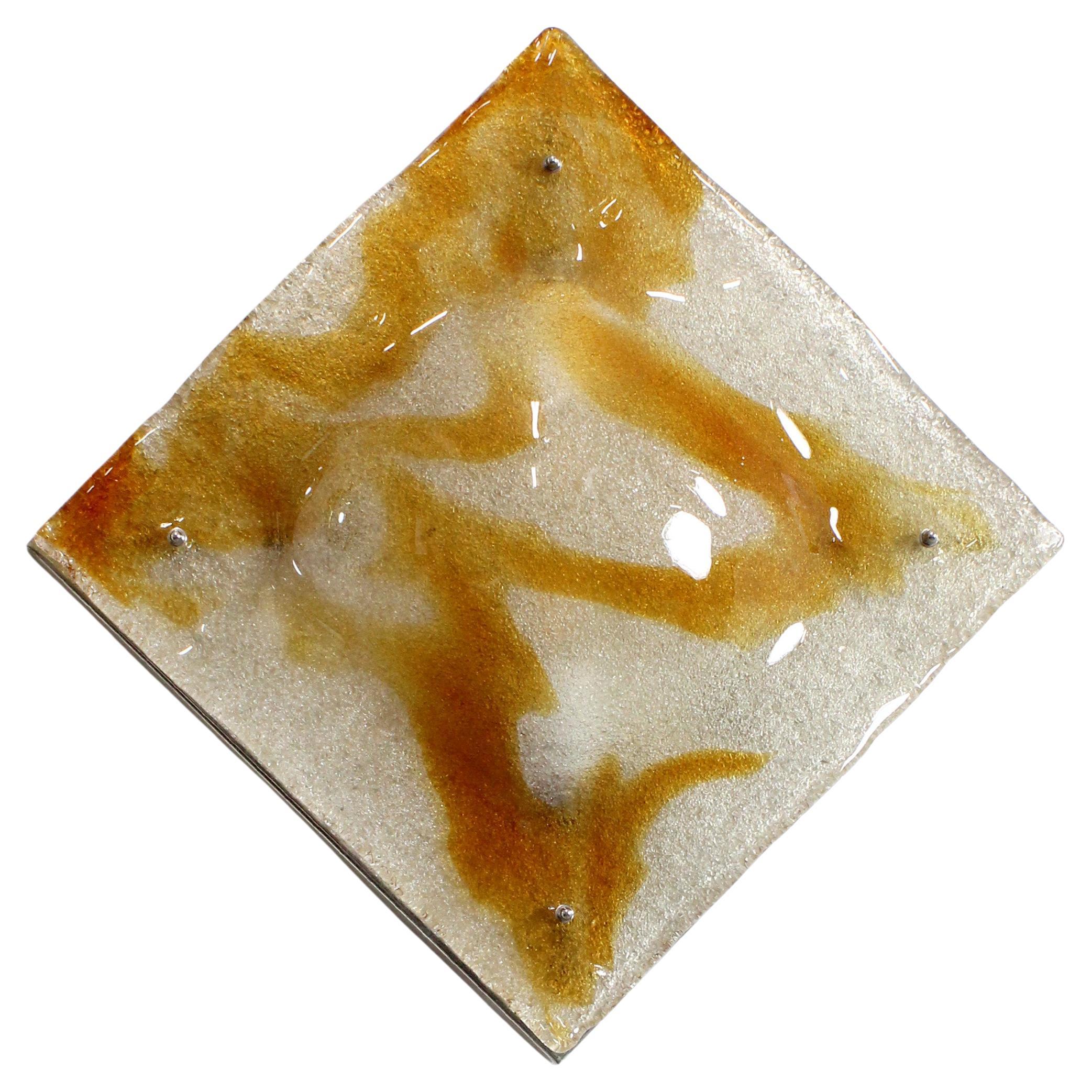 Wall/ceiling light with a gilt brass frame and frosted glass diffuser im Angebot