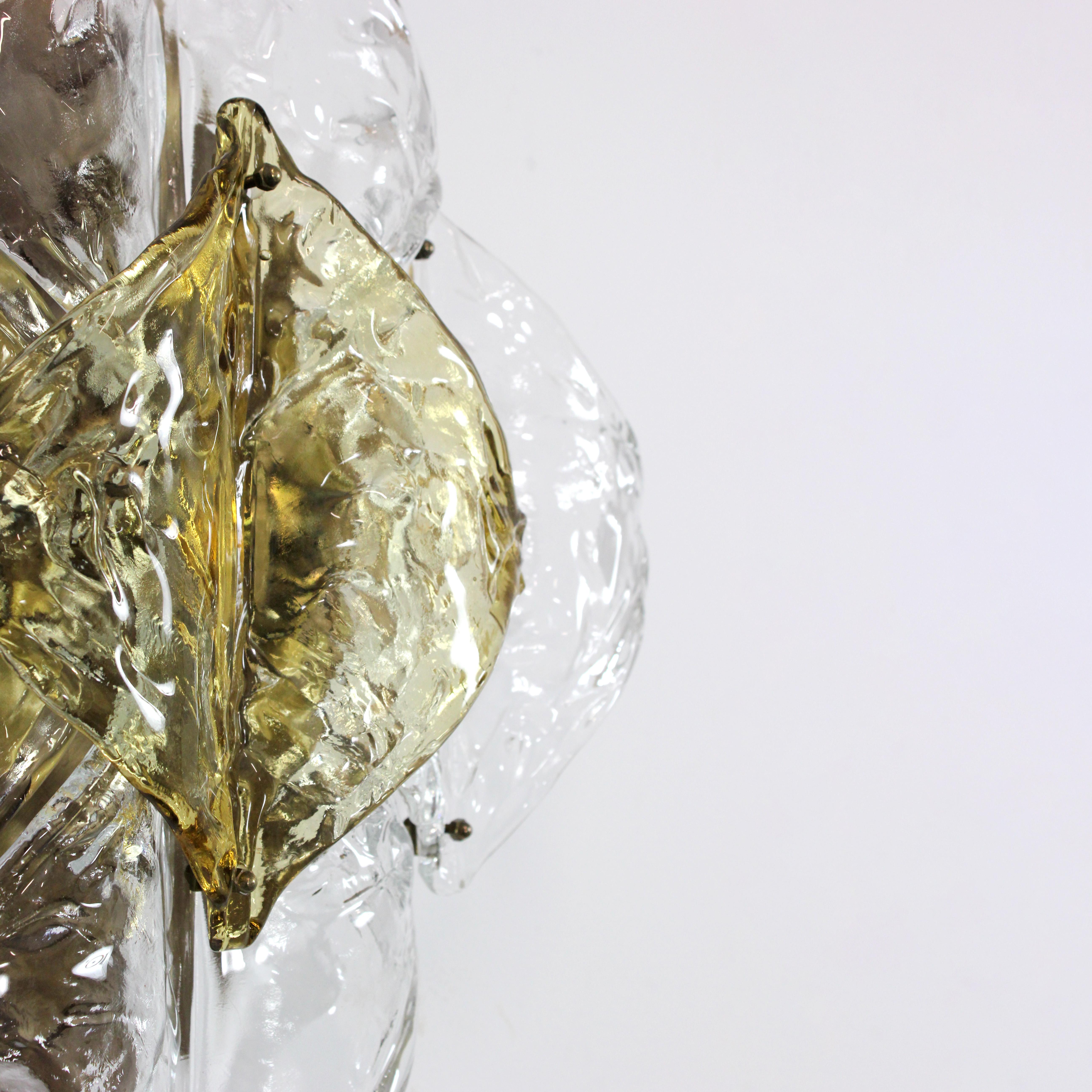 Brass Wall/ceiling light with gilt brass frame and clear and amber glass diffusers - For Sale