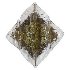 Wall/ceiling light with gilt brass frame and clear and amber glass diffusers -