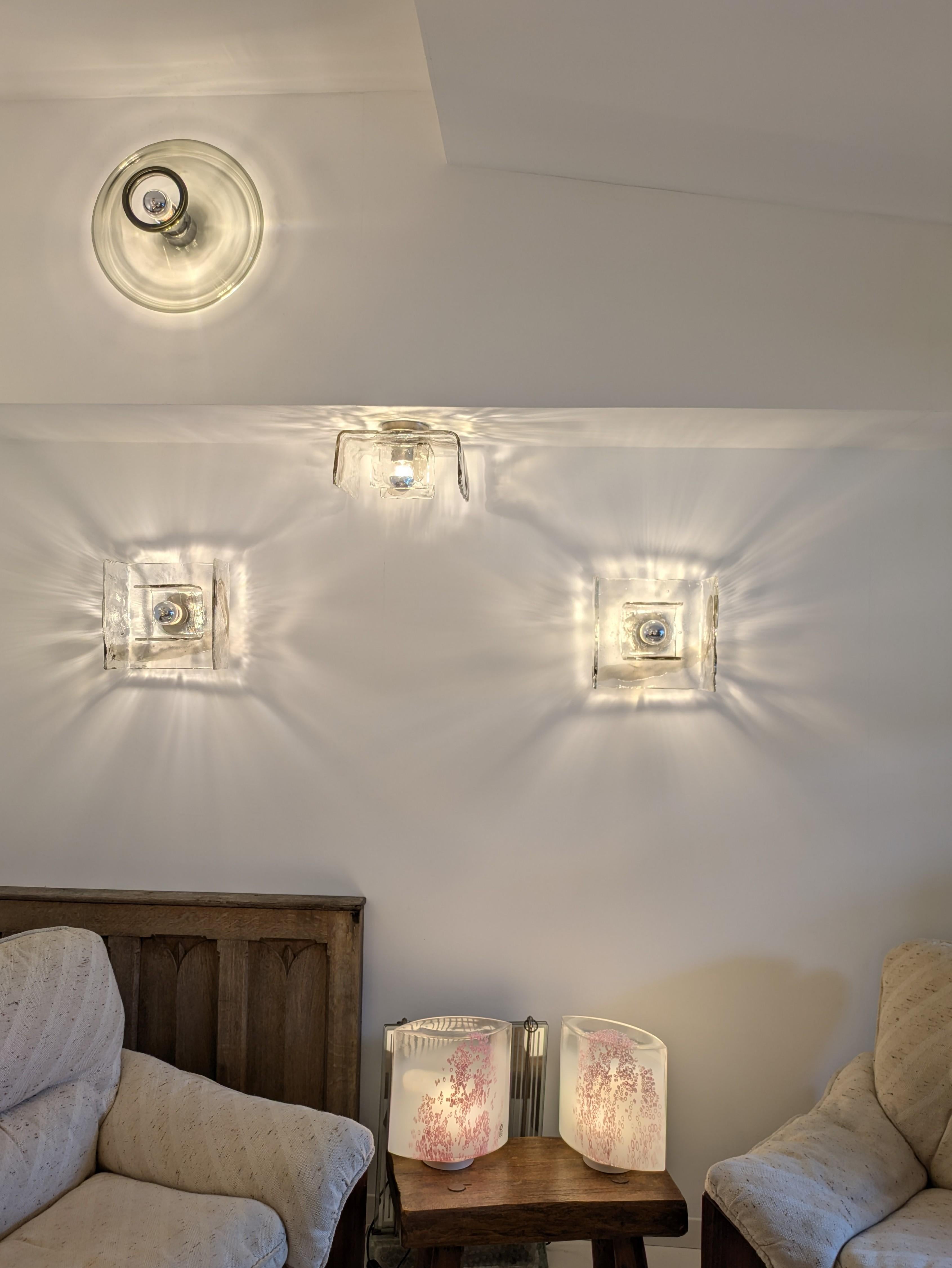 Hand-Crafted Wall - ceiling Murano light by Kalmar Lighting, design byCarlo Nason Murano 1970 For Sale