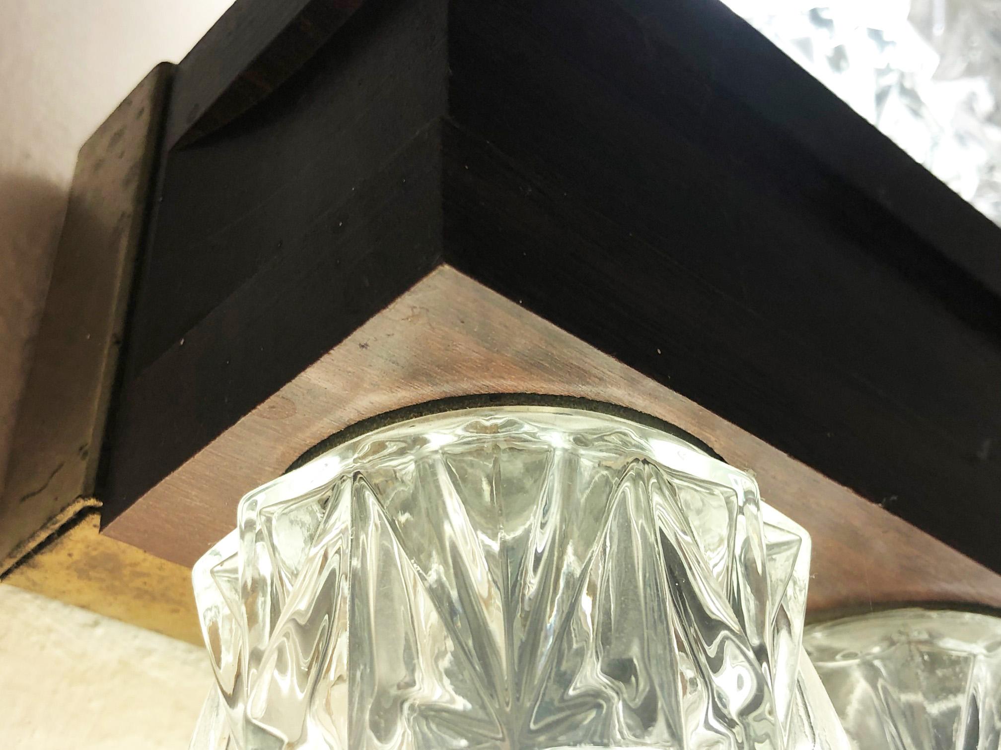 Mid-20th Century Wall Chandelier Original 1960s Mahogany 6 Light and Brass Italian Ceiling Light For Sale