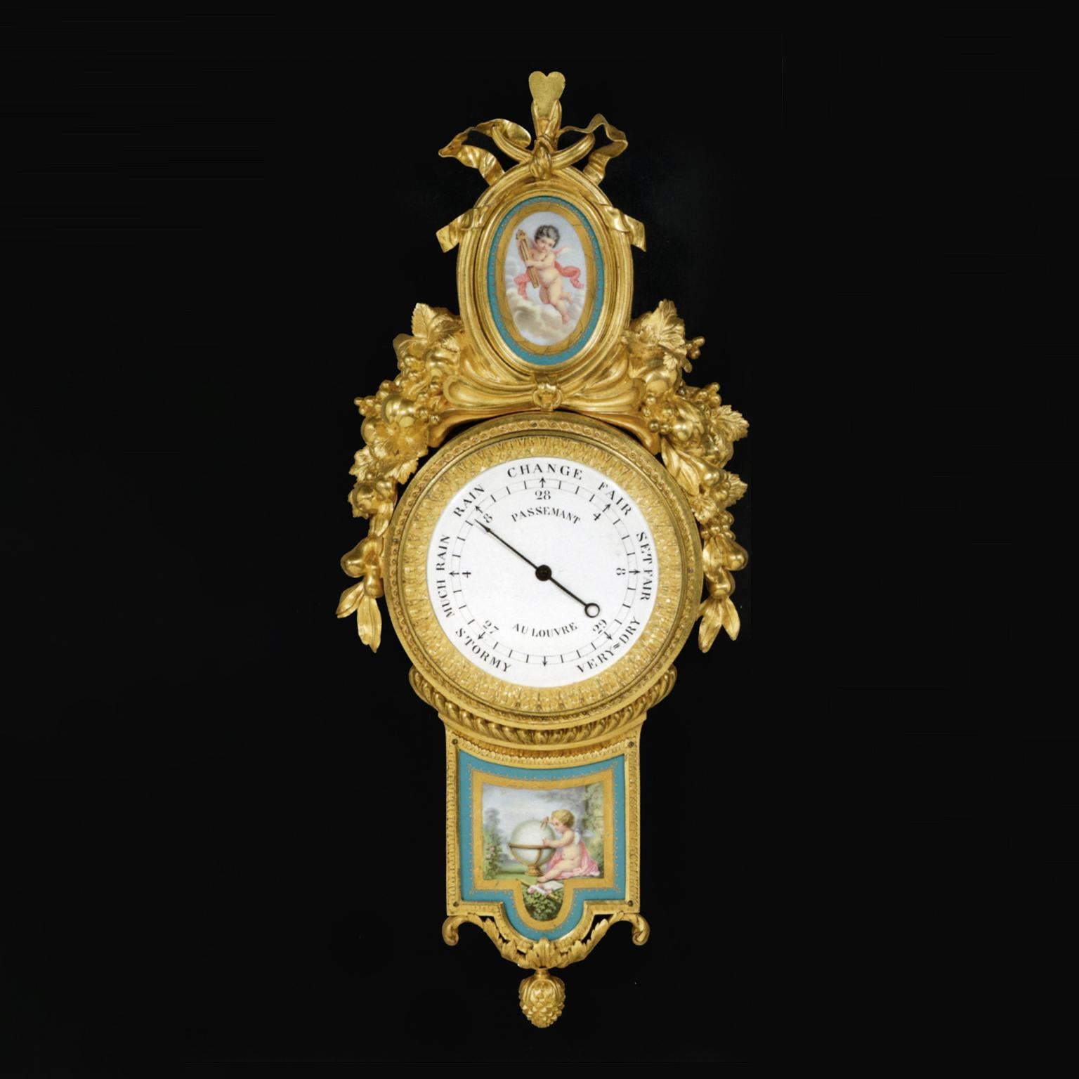 Wanduhr und passendes Barometer mit Sèvres-Plaketten (Louis XVI.) im Angebot