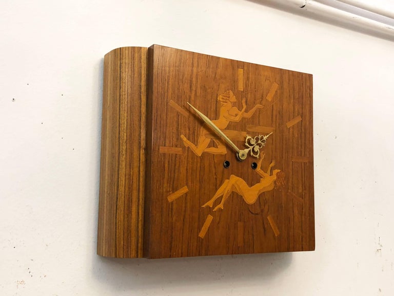 Wall Clock Attributed to Mjolby Intarsia from the Late 1930s For Sale 4