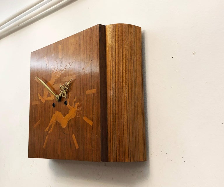 Wall Clock Attributed to Mjolby Intarsia from the Late 1930s For Sale 6
