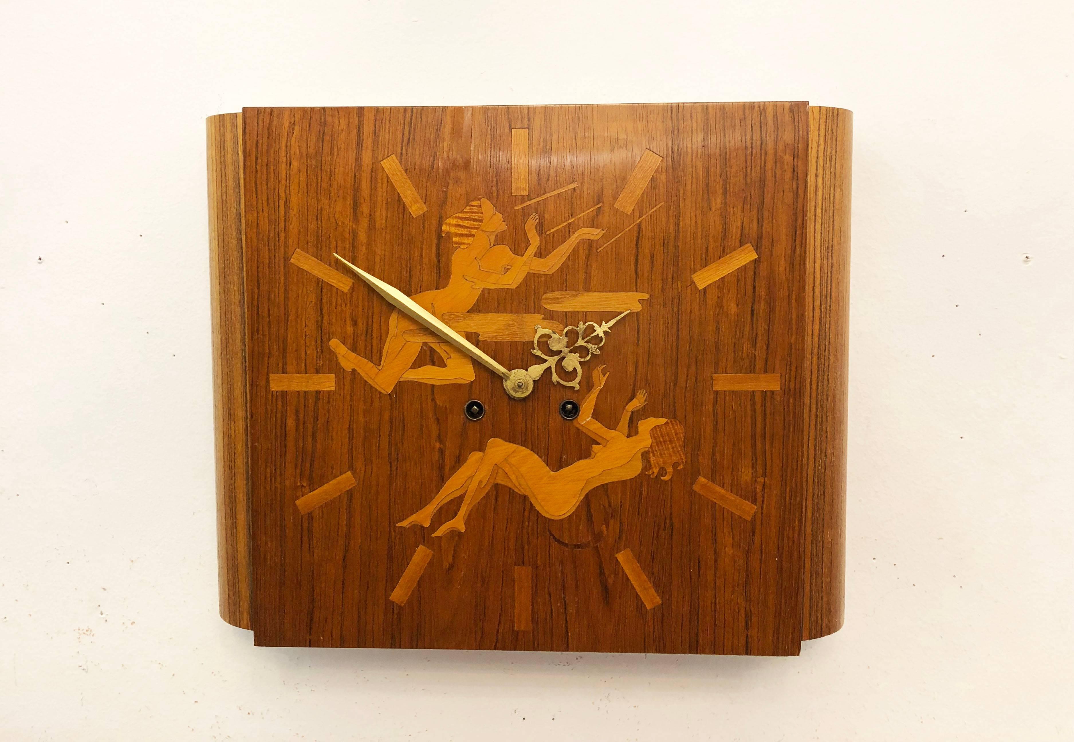 Wall Clock Attributed to Mjolby Intarsia from the Late 1930s For Sale 7