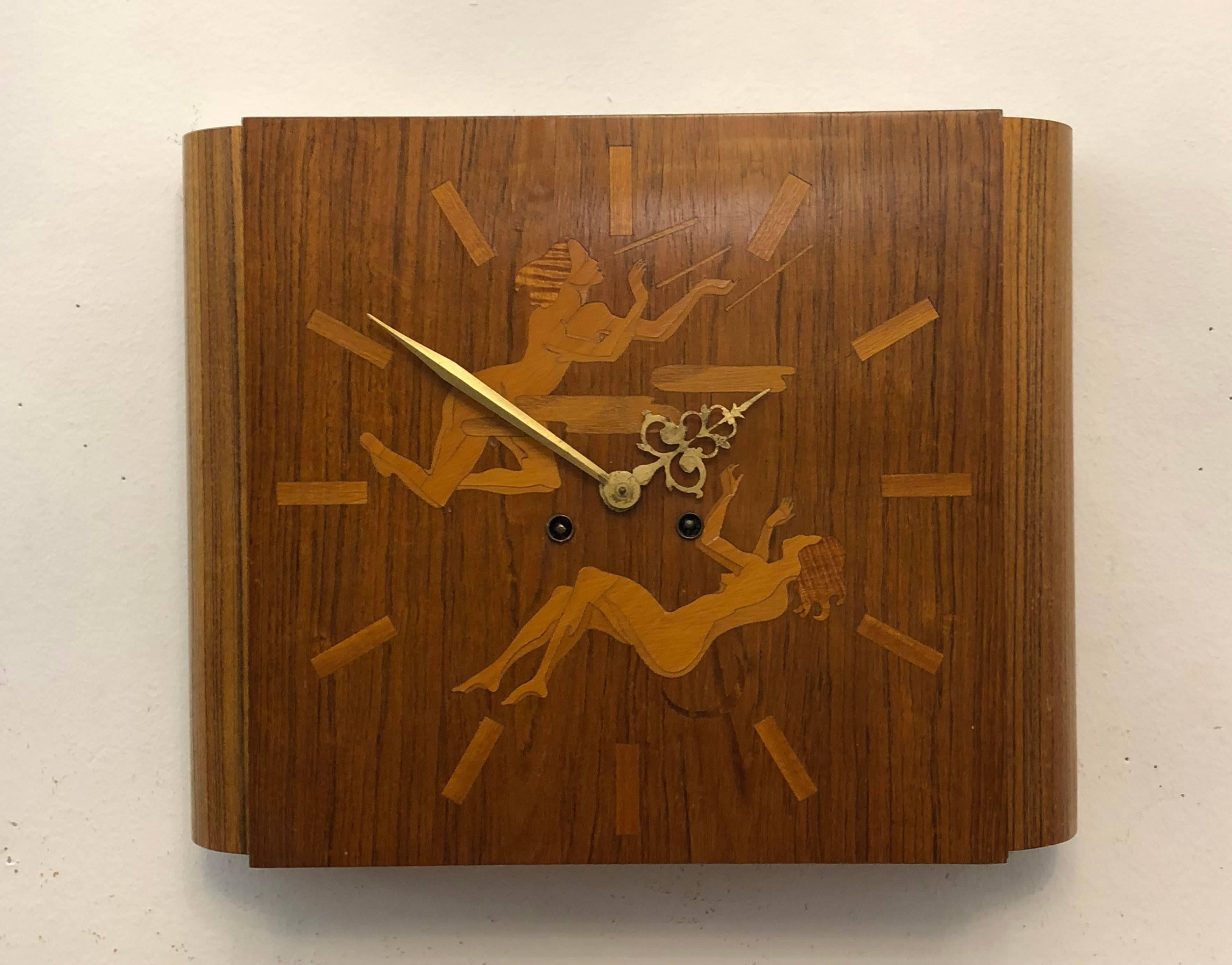 Wall Clock Attributed to Mjolby Intarsia from the Late 1930s For Sale 2