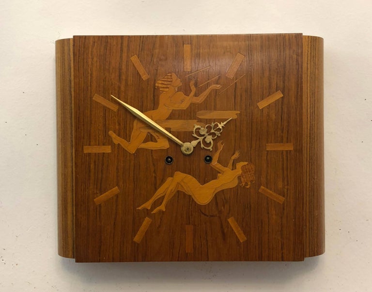 Wall Clock Attributed to Mjolby Intarsia from the Late 1930s For Sale 2