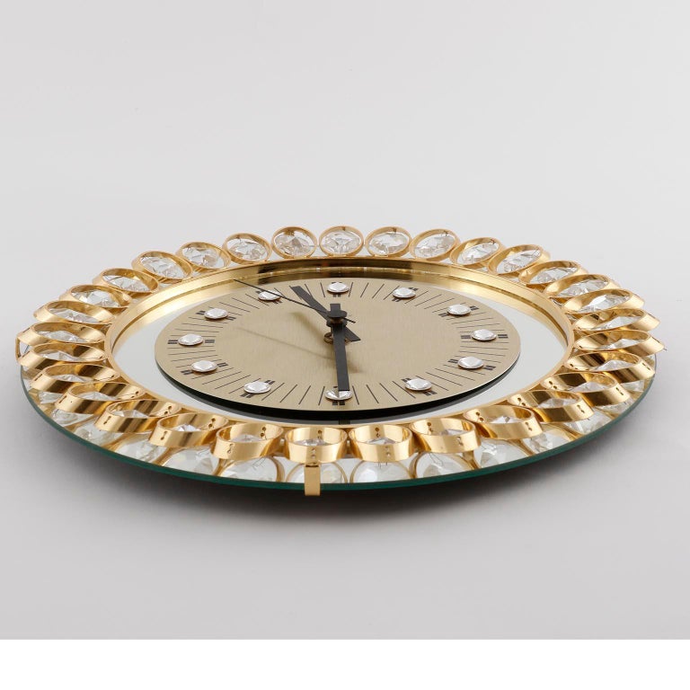 Wall Clock by Junghans, Germany, Gold Crystal Glass Mirror, 1970s at 1stDibs crystal wall clock
