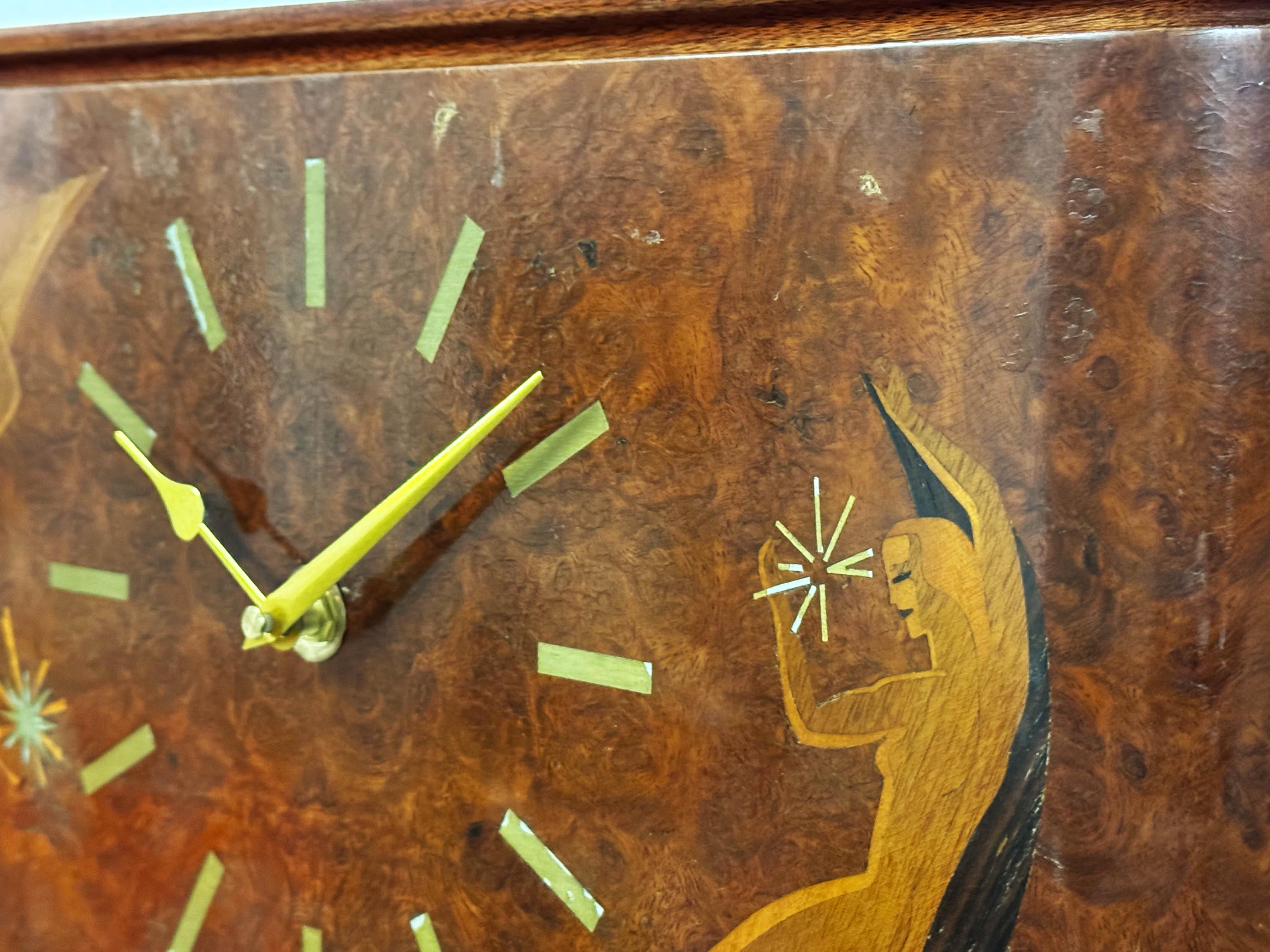 Art Deco Wall Clock by Mjolby Intarsia from the Late 1930s