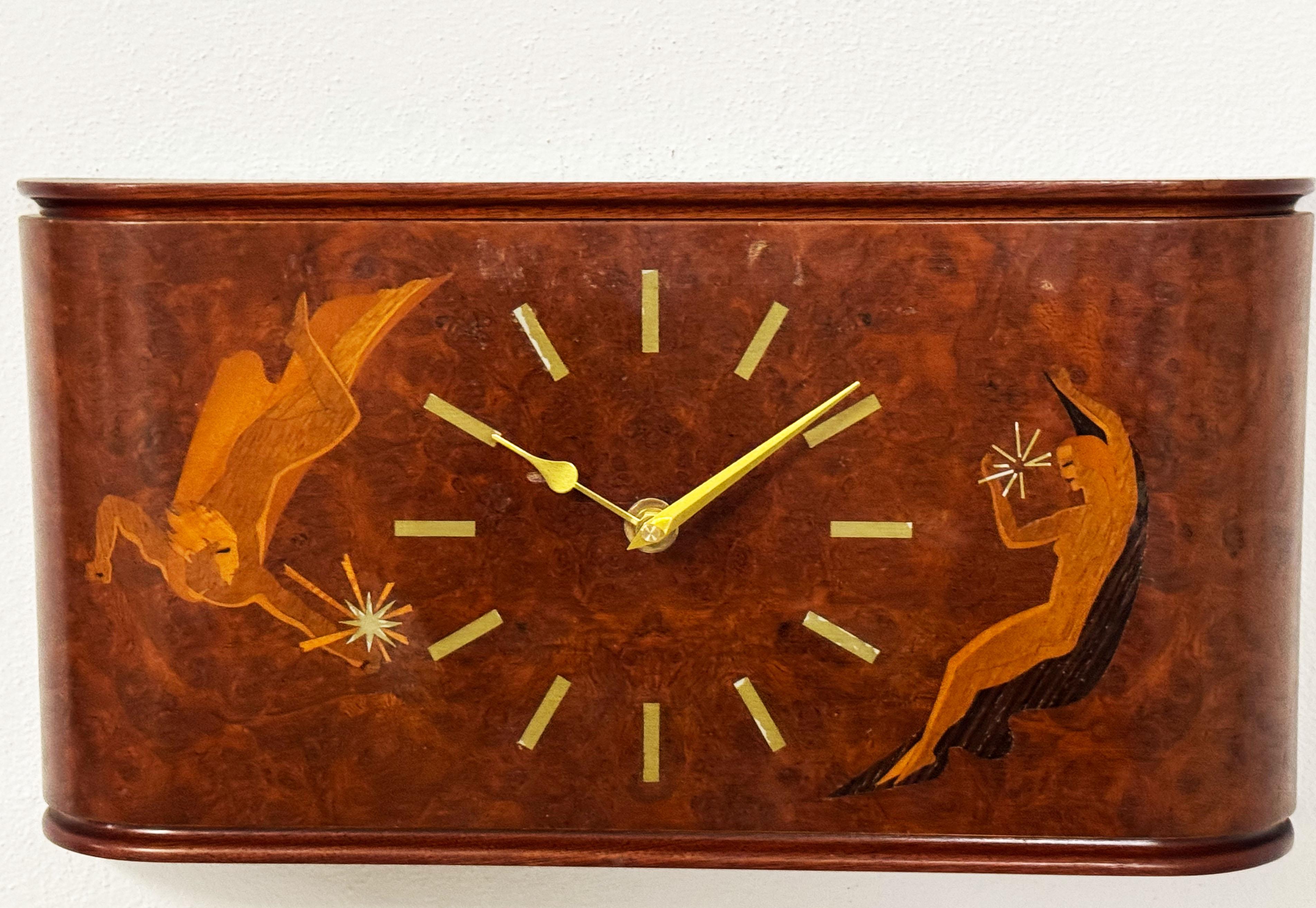 Wall Clock by Mjolby Intarsia from the Late 1930s In Good Condition In Vienna, AT