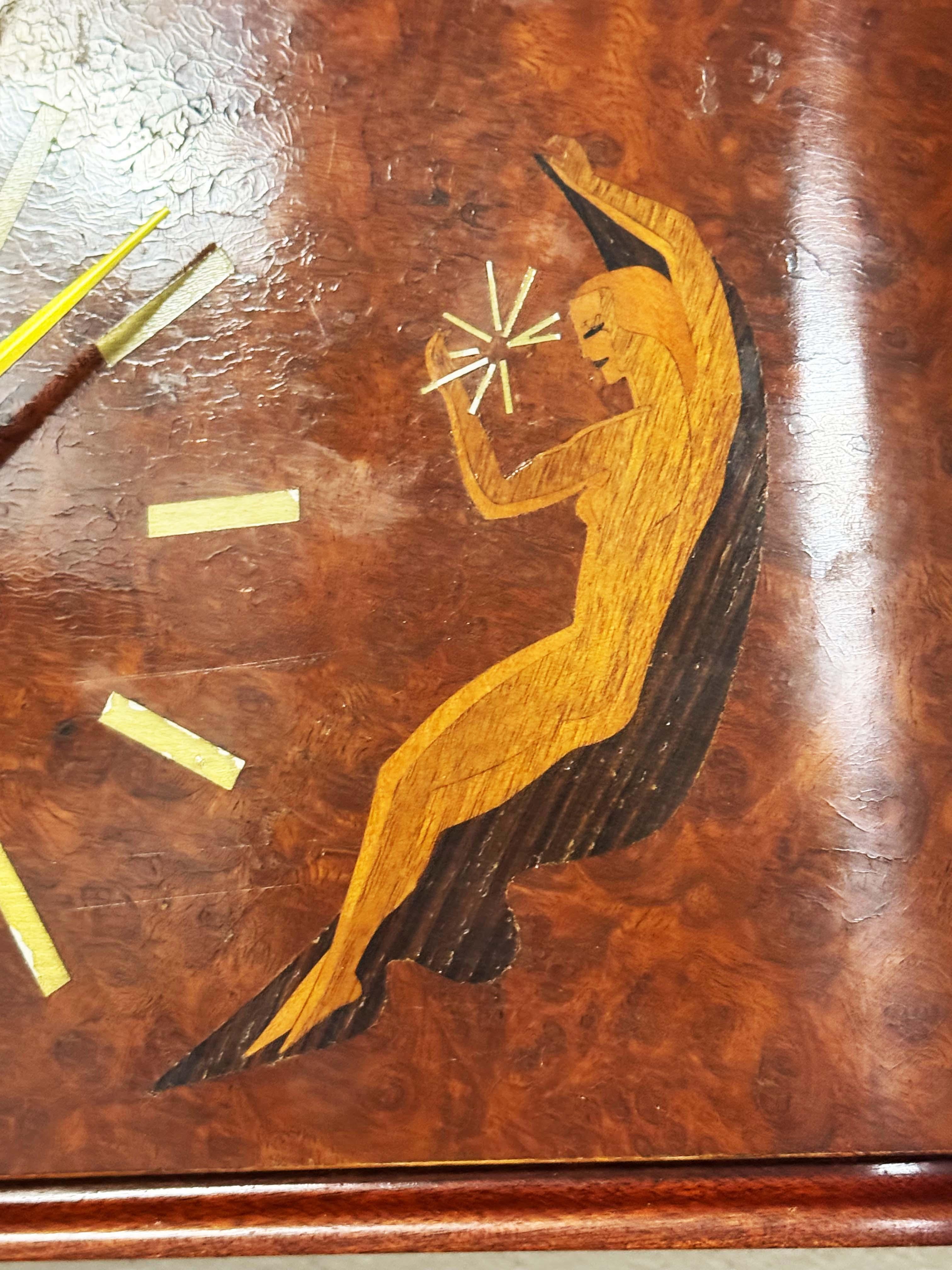 Softwood Wall Clock by Mjolby Intarsia from the Late 1930s