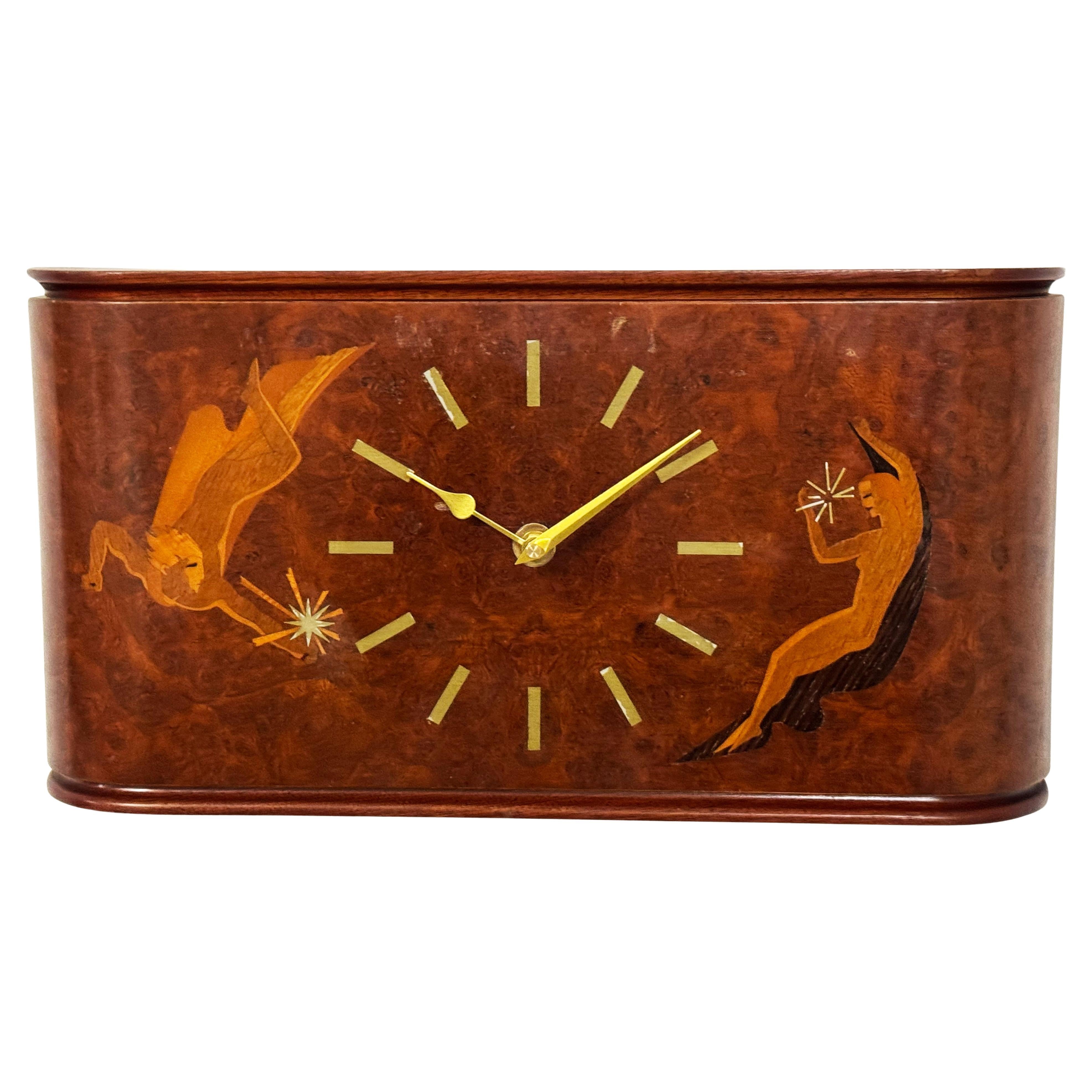 Wall Clock by Mjolby Intarsia from the Late 1930s