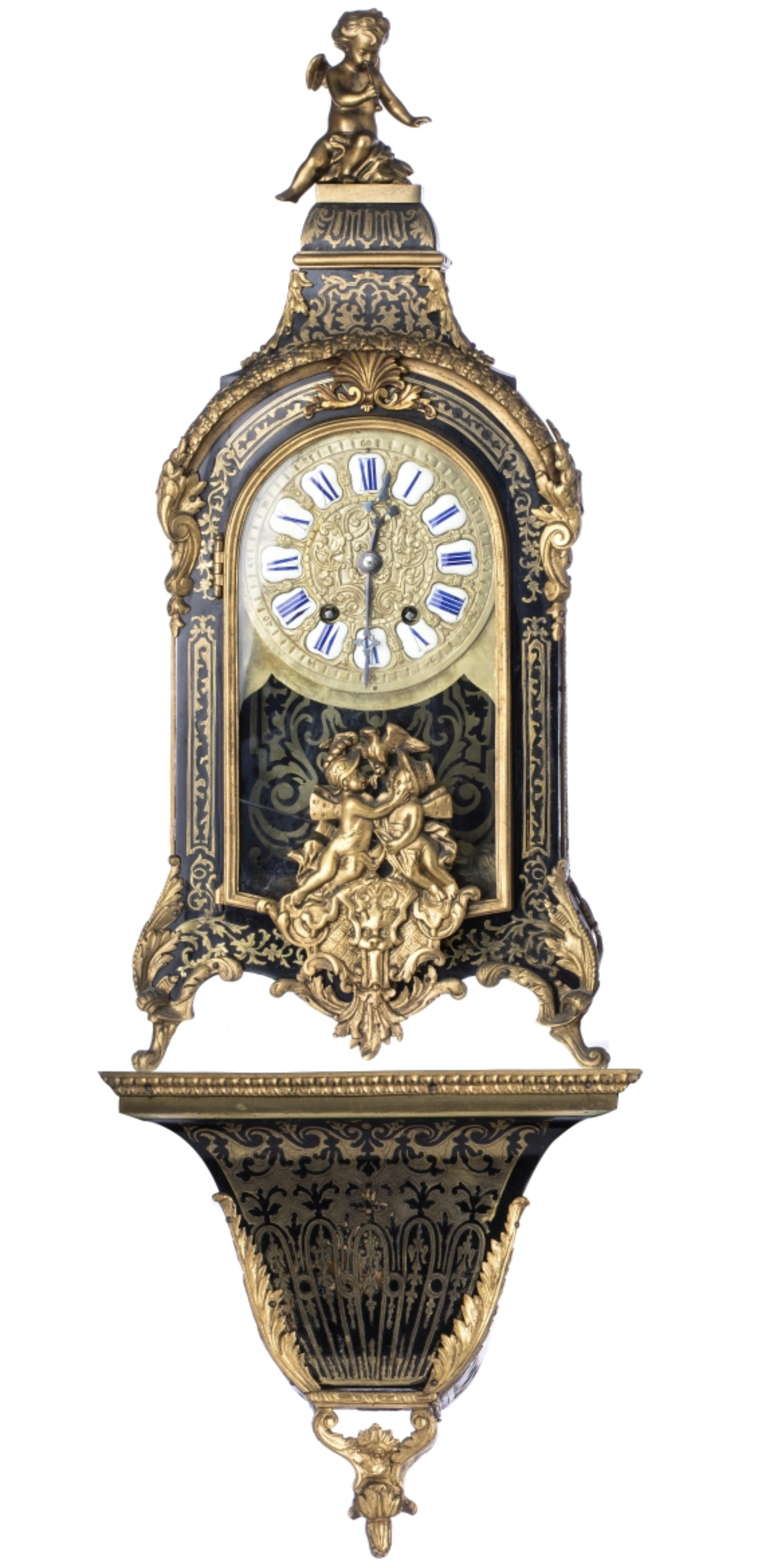 Wall clock
Century French -Napoleon III. 
19th Century
Darkened wooden box.
 Applications and sculpture in bronze 