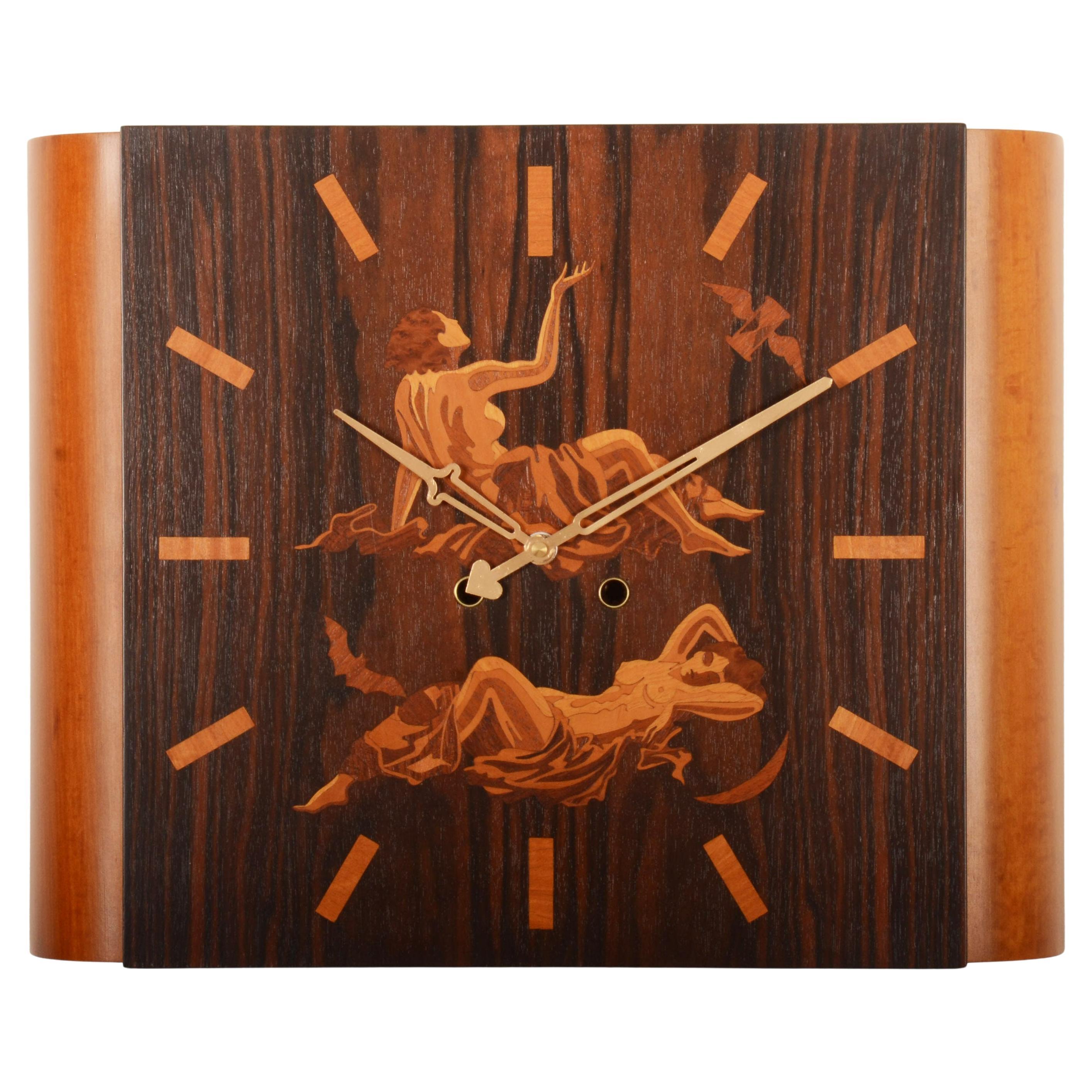 Horloge murale Eos & Diana de Gerhard Malmberg pour Mjolby Intarsia