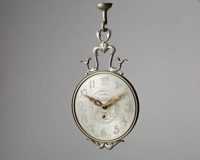 Wall Clock for Firma Svenskt Tenn Stockholm, Sweden, 1920s, Pewter and ...