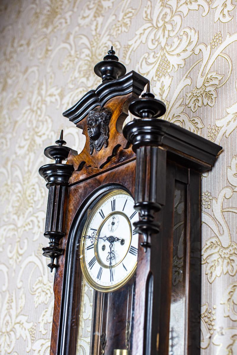 Porcelain Wall Clock from the Late 19th Century in Brown Walnut Case