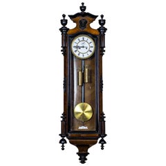 Antique Fortuna Freiburg Wall Clock with Brass Elements, circa 1885-1886