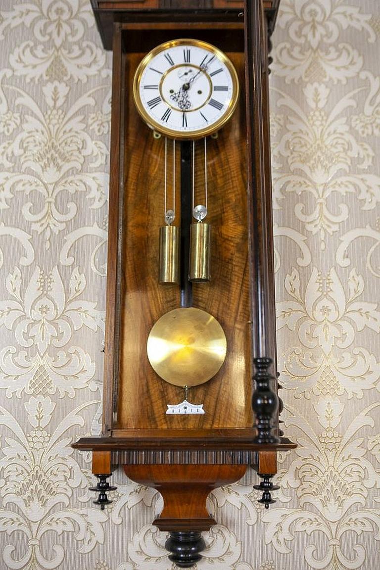 European Wall Clock from the Late 19th Century in Walnut Case