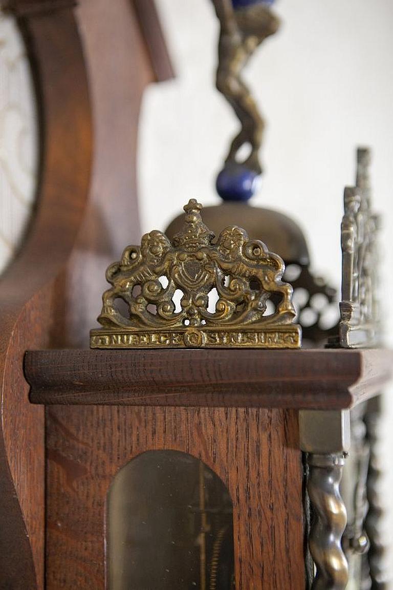 Brass Wall Clock from the Late 20th Century in Oak Case For Sale