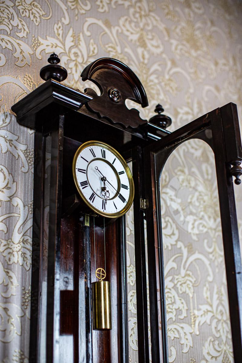 Brass Wall Clock in Black Glazed Wooden Case, 1890s For Sale