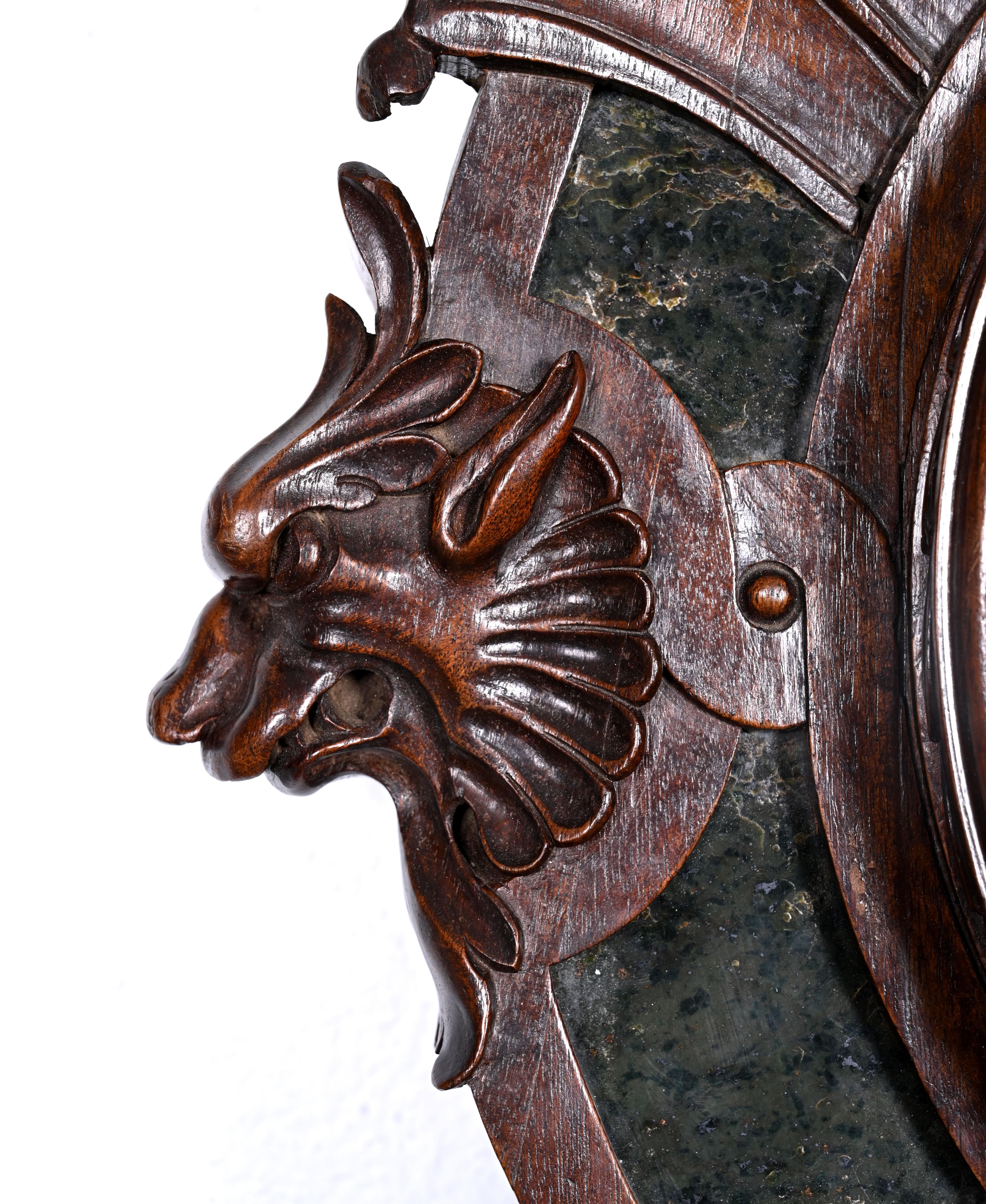 Wall Clock in Carved Wood and Hardstone – 19th Century For Sale 6