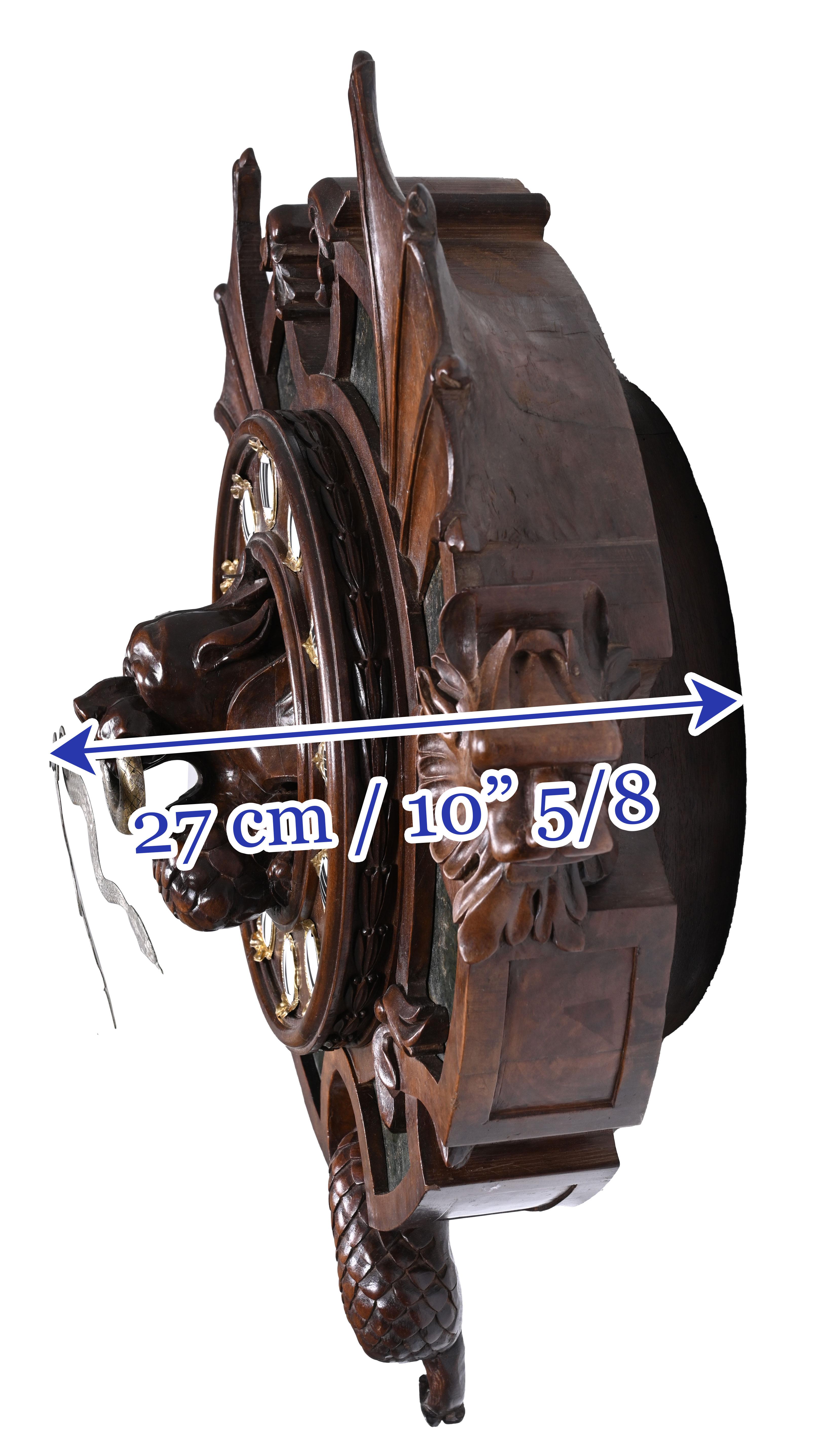 Wall Clock in Carved Wood and Hardstone – 19th Century For Sale 7