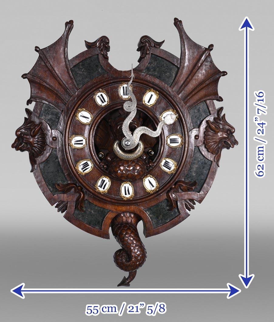 Wall Clock in Carved Wood and Hardstone – 19th Century For Sale 8