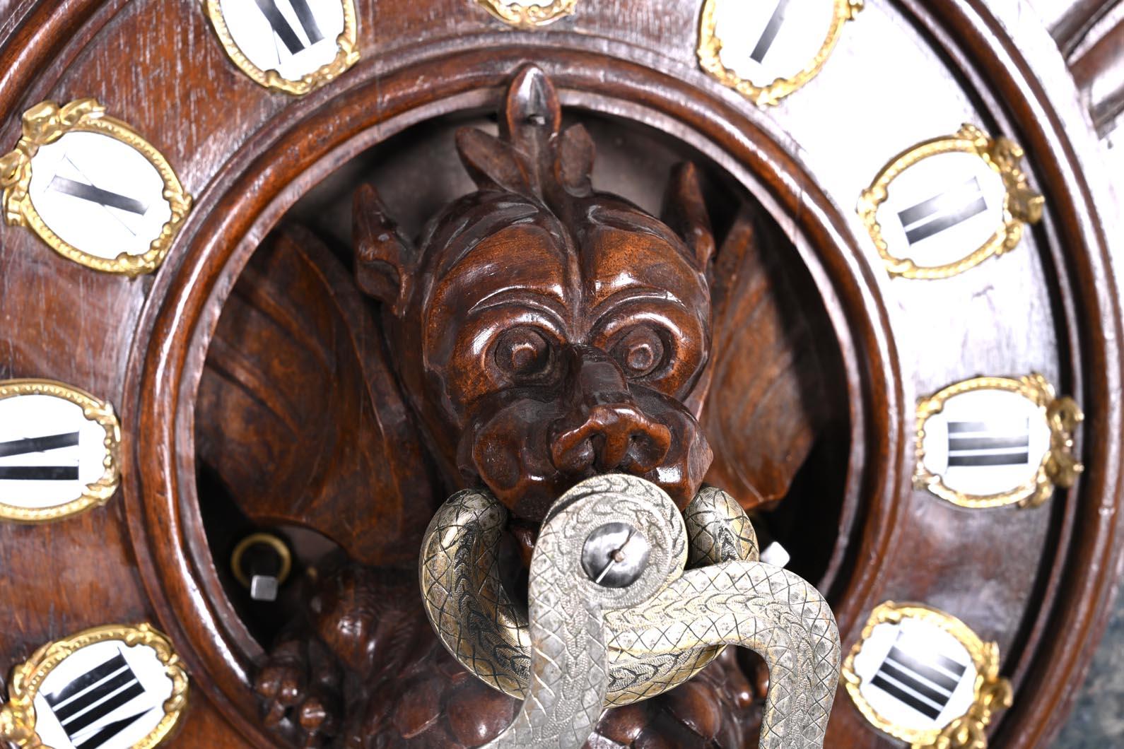 Silvered Wall Clock in Carved Wood and Hardstone – 19th Century For Sale
