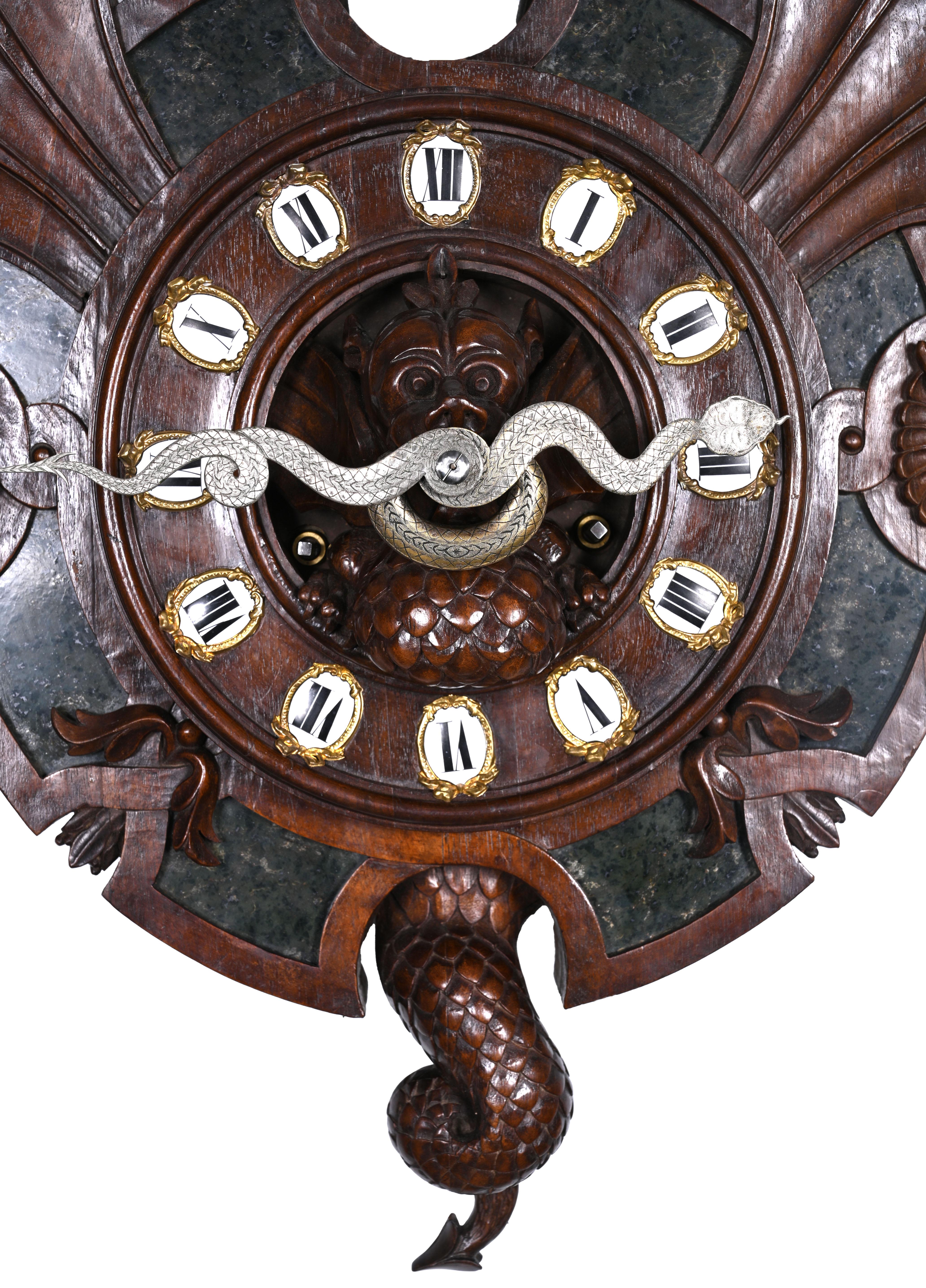 Wall Clock in Carved Wood and Hardstone – 19th Century For Sale 2