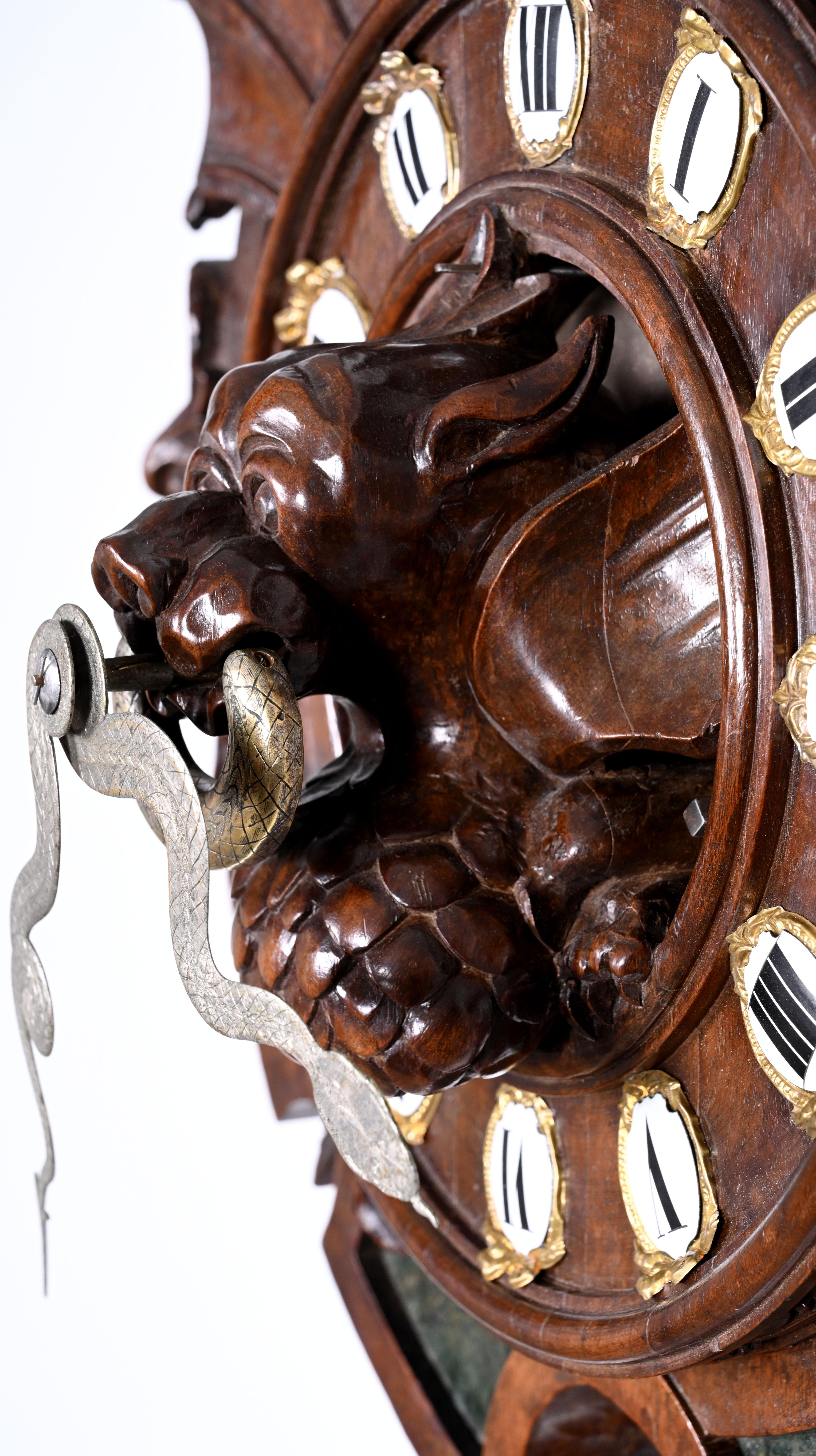 Wall Clock in Carved Wood and Hardstone – 19th Century For Sale 3