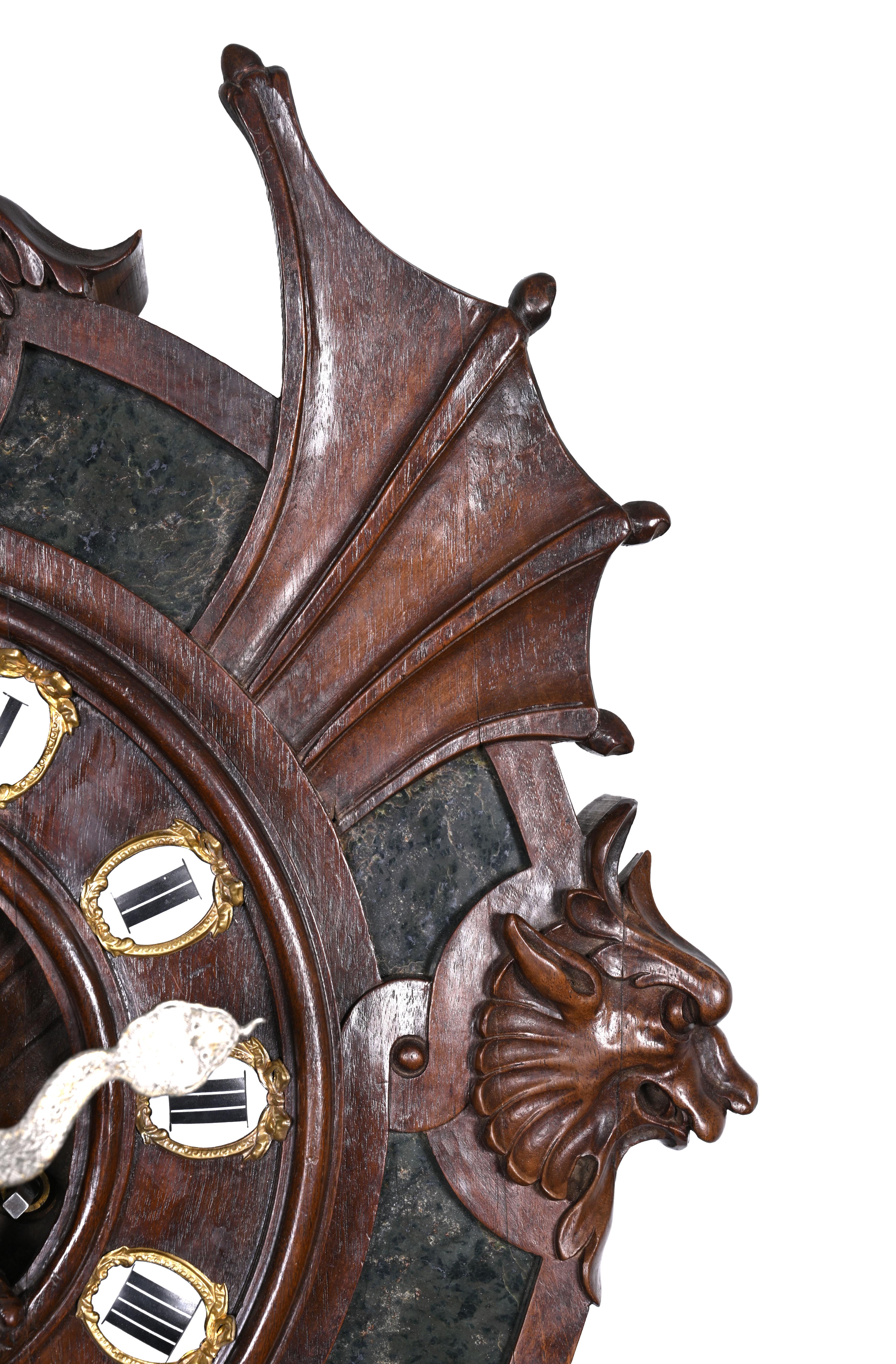 Wall Clock in Carved Wood and Hardstone – 19th Century For Sale 4