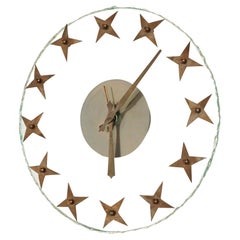 Vintage Wall Clock in Rough Edged Glass with Brass Stars