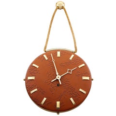 Wall Clock Leather Brass, 1960s