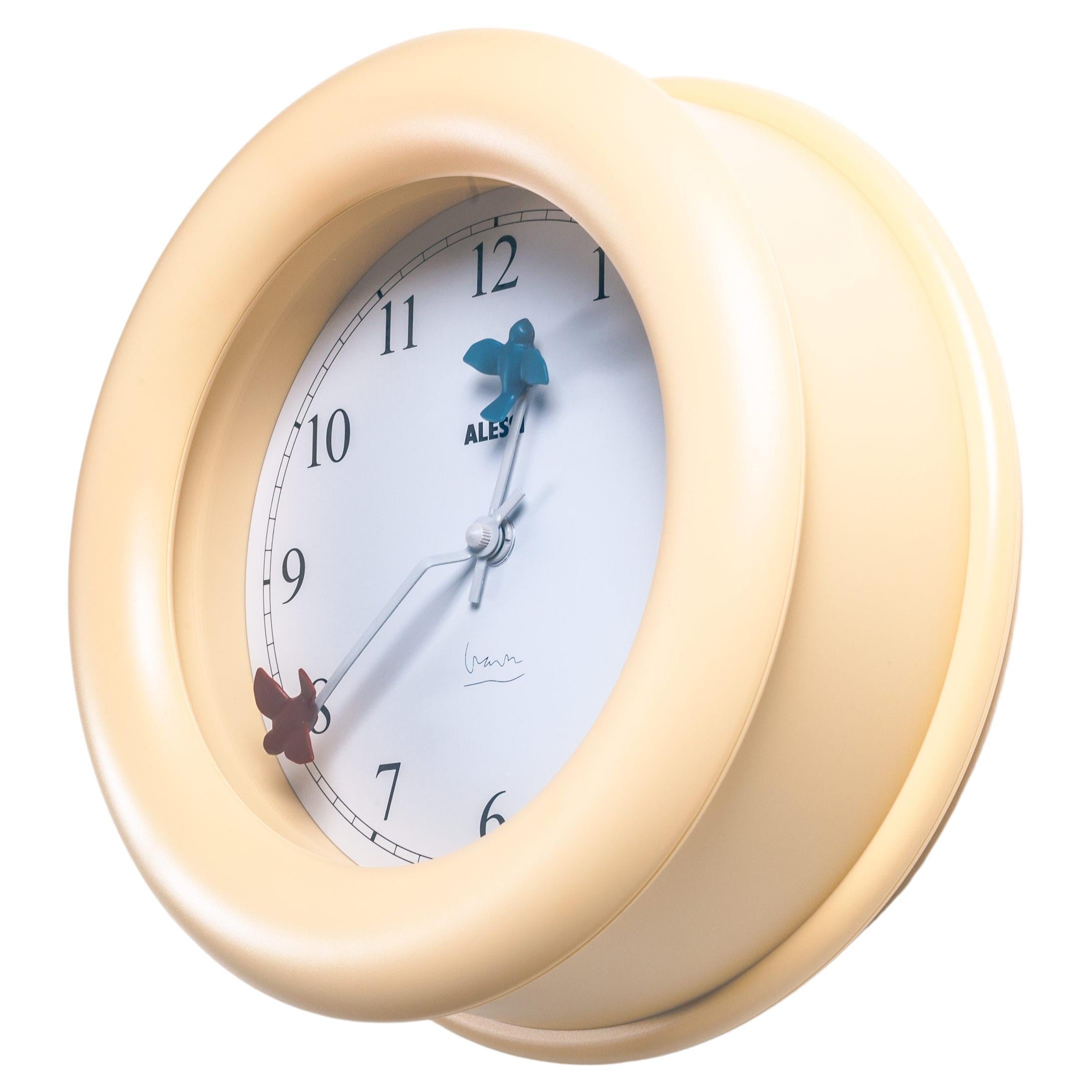 Wall Clock with 2 Birds by Michael Graves for Alessi, 1992, Italy 'Cream, Beige' For Sale