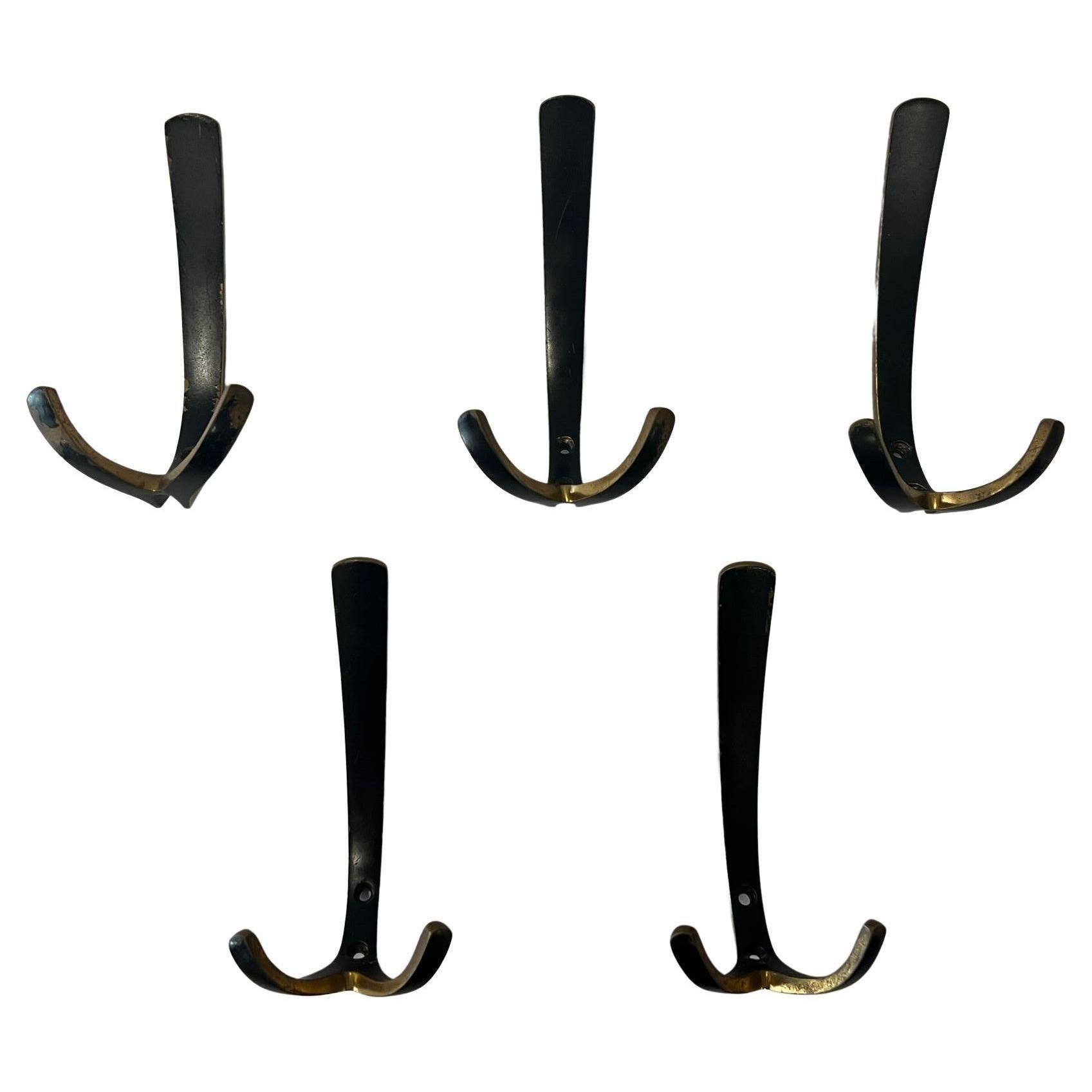 Mid-20th Century Wall Coat Hooks by Herta Baller, Vienna Austria, Set of 5 For Sale