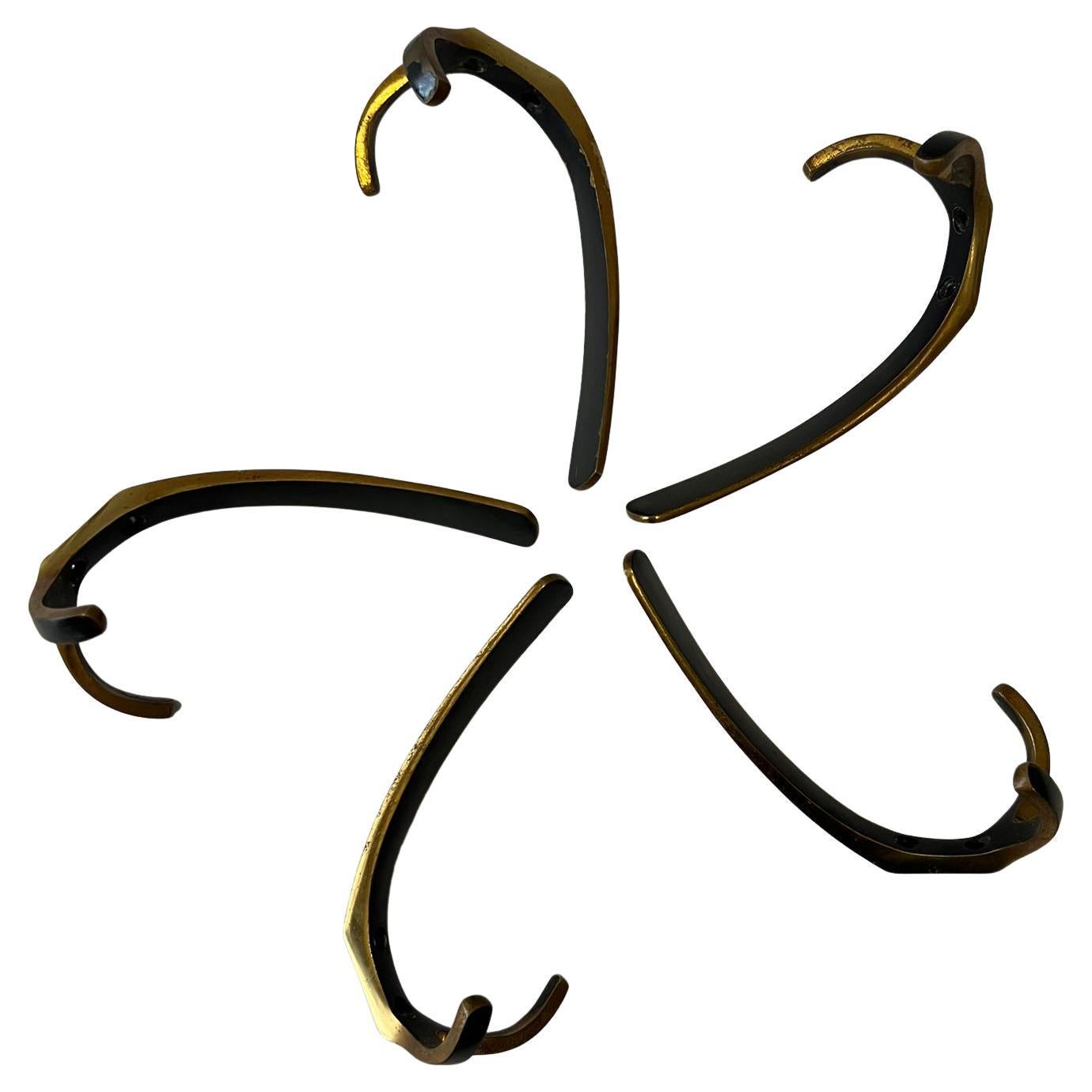 Ottone Wall coat hooks by Herta Baller, Vienna Austria, Set of 5 in vendita