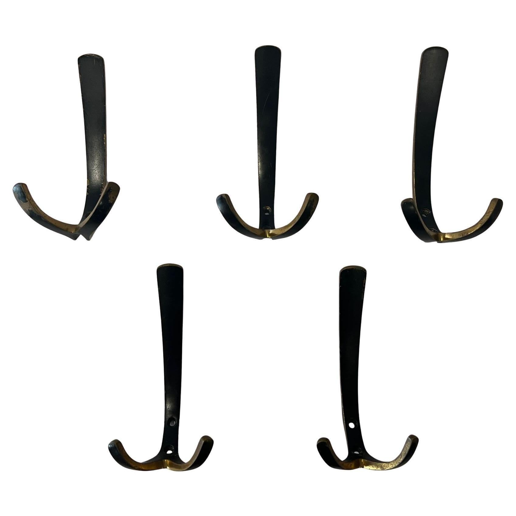 Wall coat hooks by Herta Baller, Vienna Austria, Set of 5 in vendita