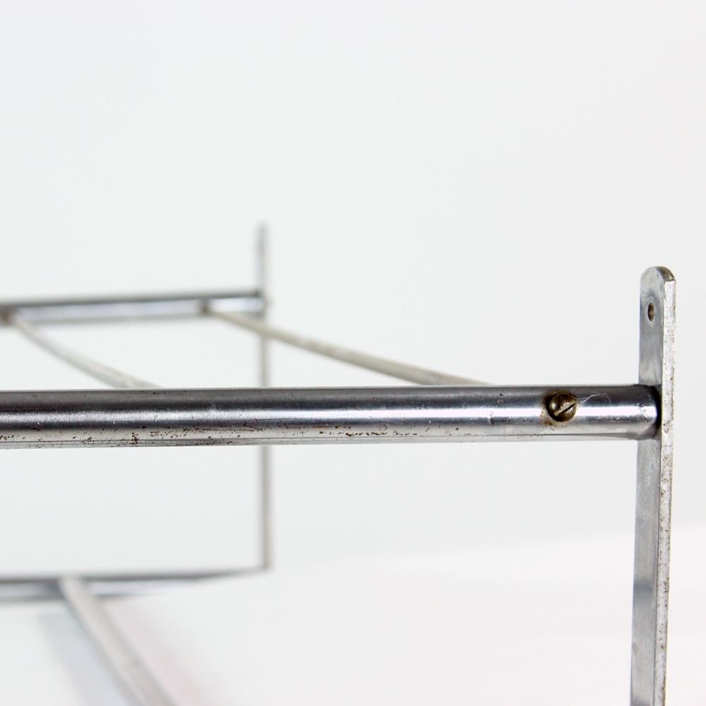 Stainless Steel Wall Coat Rack And Shelf In Chrome, Czechoslovakia 1950s For Sale