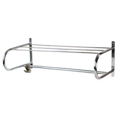 Vintage Wall Coat Rack And Shelf In Chrome, Czechoslovakia 1950s