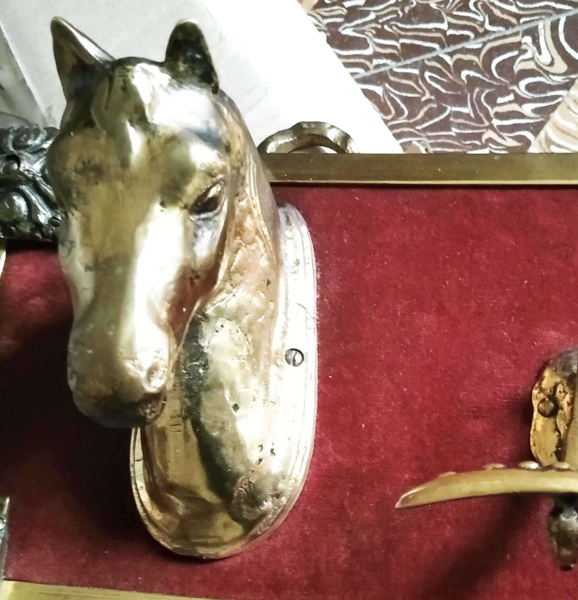 Spanish  Wall Coat Rack Bronze and Velvet Horses Victorian