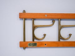 Wall Coat Rack "Dekorative" in Solid Teak and Hooks in Brass, 1950s, Sweden