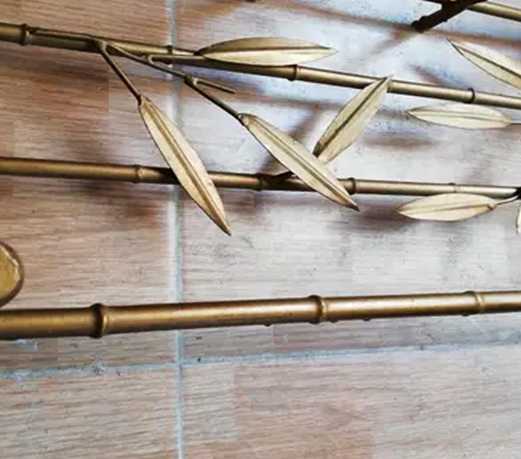 Coat Rack Faux Bamboo Holliwood Regency, Golden Iron Leaves, France 50s In Excellent Condition For Sale In Mombuey, Zamora