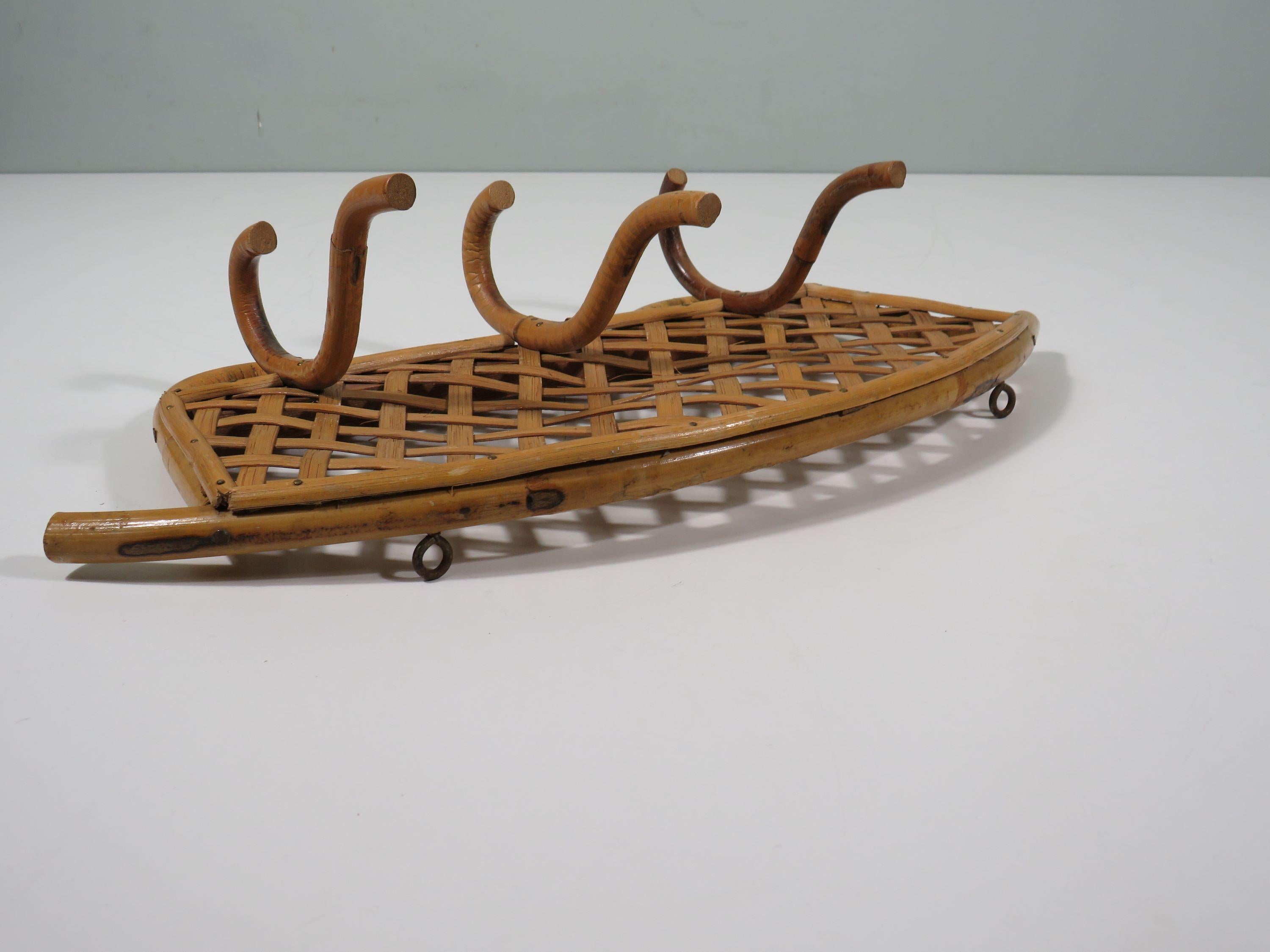 20th Century Wall coat rack in bamboo,  Mid Century, Italy 1960-1970 For Sale