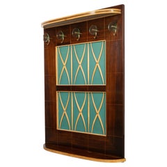 Wall Coat Rack in Wood, Brass and Glass Paolo Buffa Style, Italy 1940s